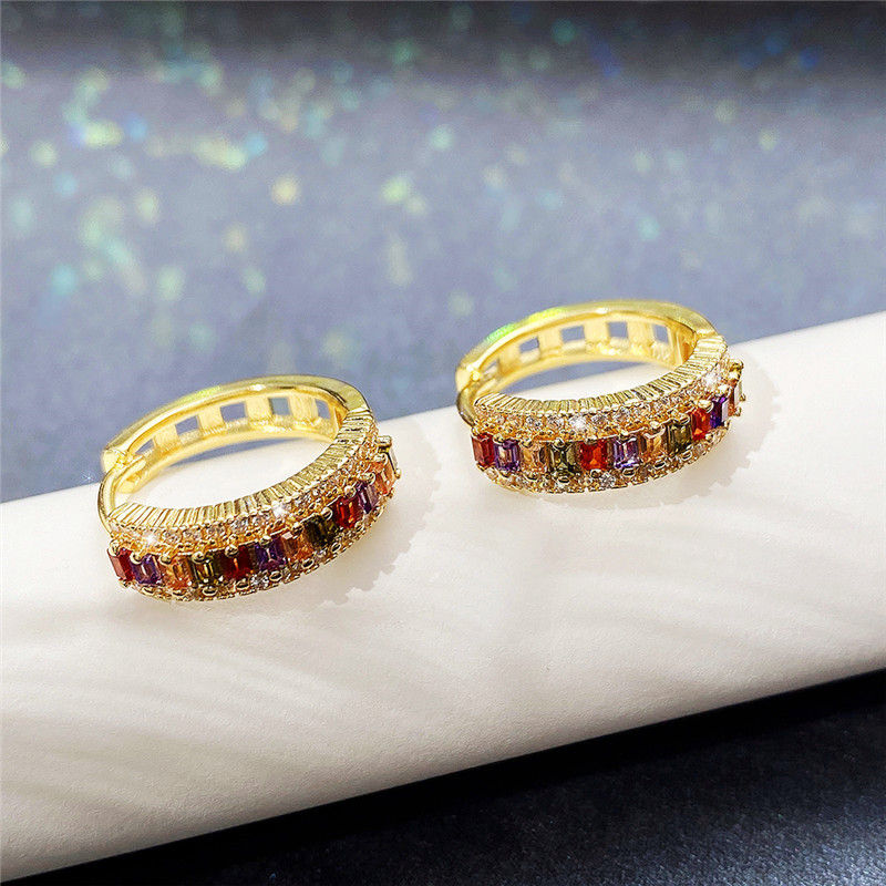Miniatura: Brincos de argola Huitan dourados para mulheres, luxuosos, com zircônias cúbicas