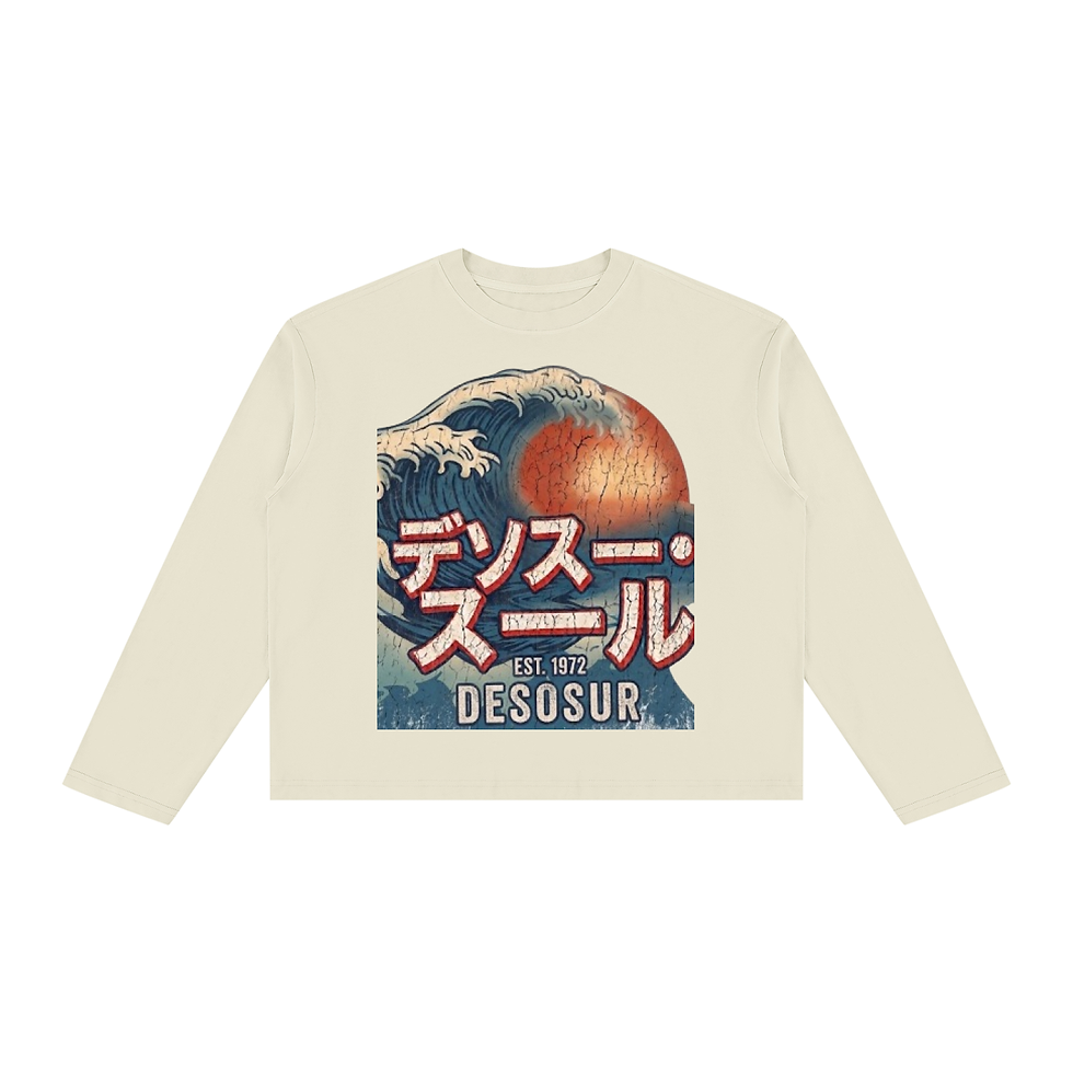 Thumbnail: DESOSUR RONIN WAVES Unisex Vintage Wash Long Sleeve Boxy T-Shirt