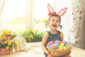 Girl with Basket of Easter Eggs