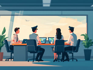 Four Aviation Personnel Collaborating