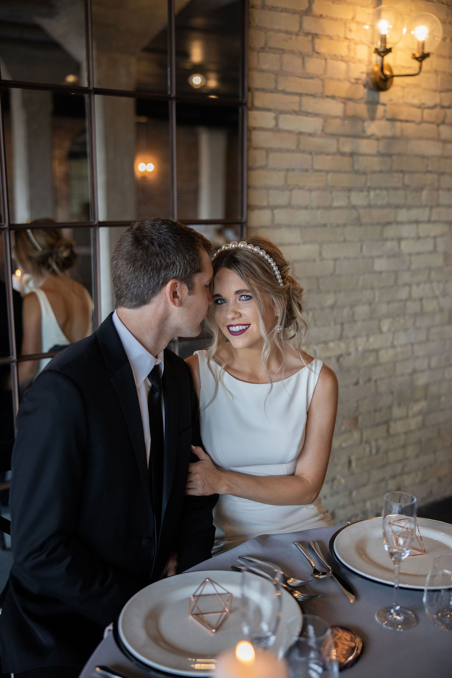 Bride and groom at wedding reception