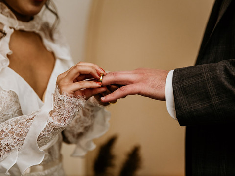 Couple exchanging wedding rings