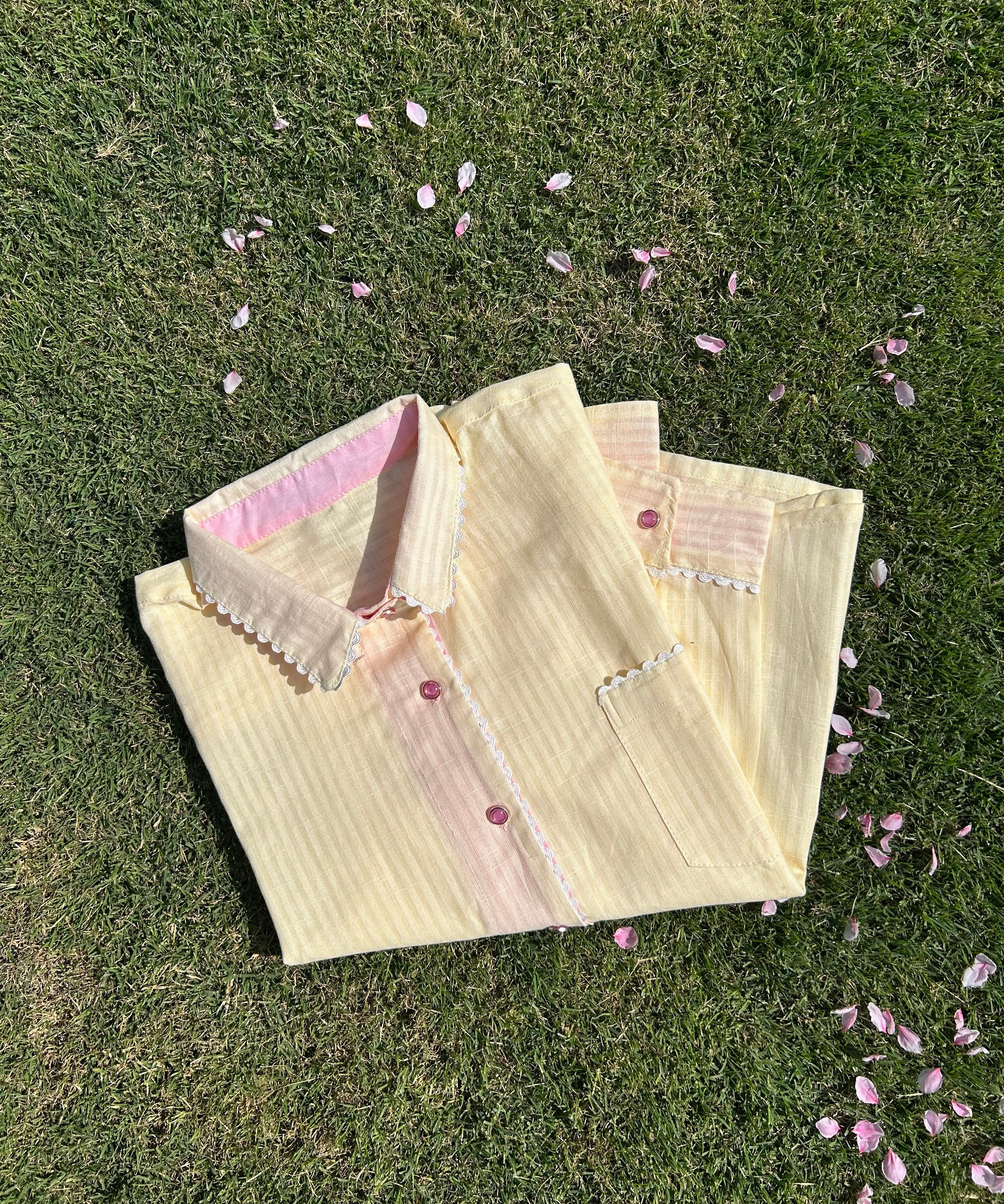 Woman Yellow and Pink Shirt