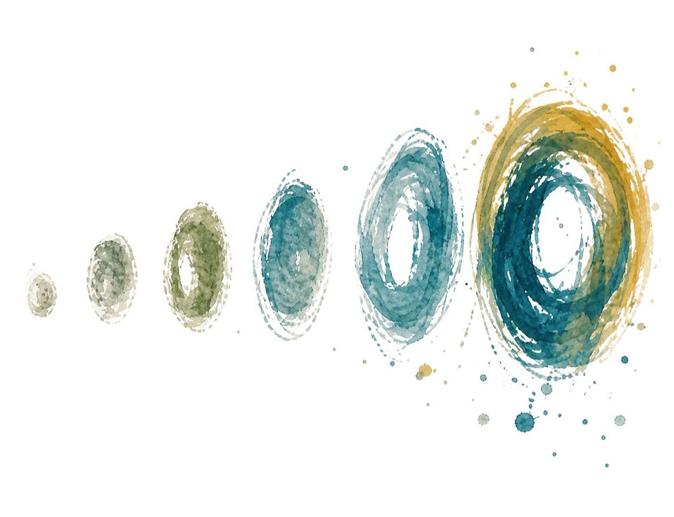 Six watercolour circles in different sizes from small to large