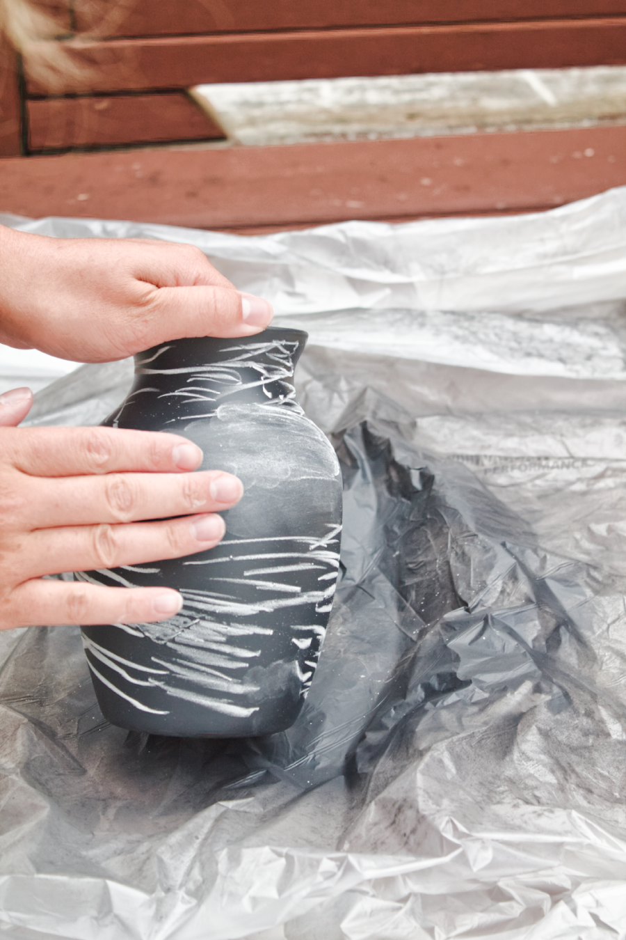 DIY aged stone vase blog post tutorial