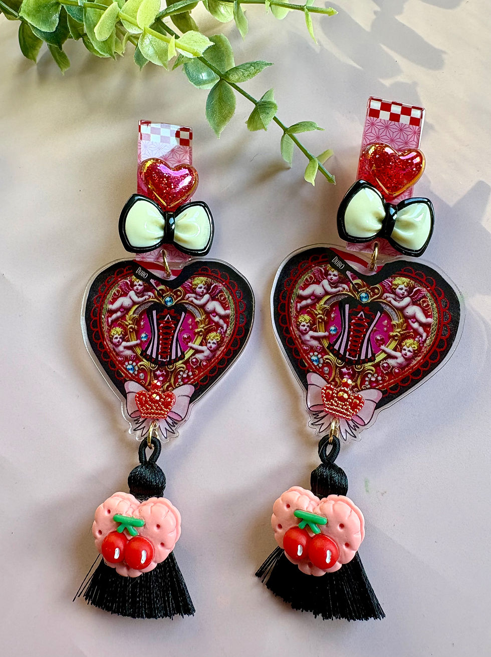 Miniature : Boucles d’oreilles Kiss Me Cherry – Pièce unique Fairy Kitsch Bohème 