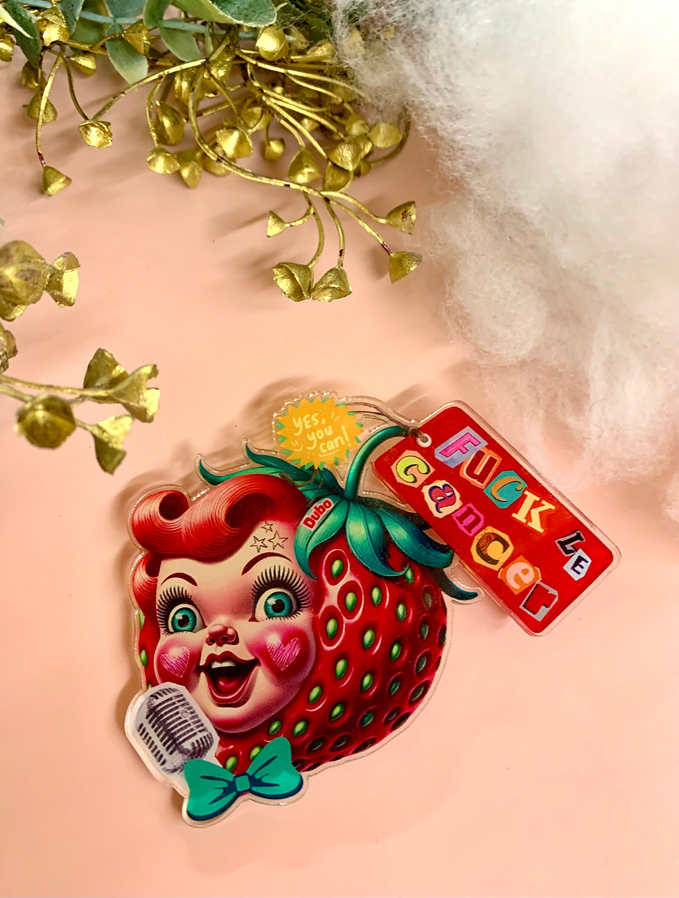 Miniature : Broche acrylique XXL « Fuck le cancer » - kitsch décalé 