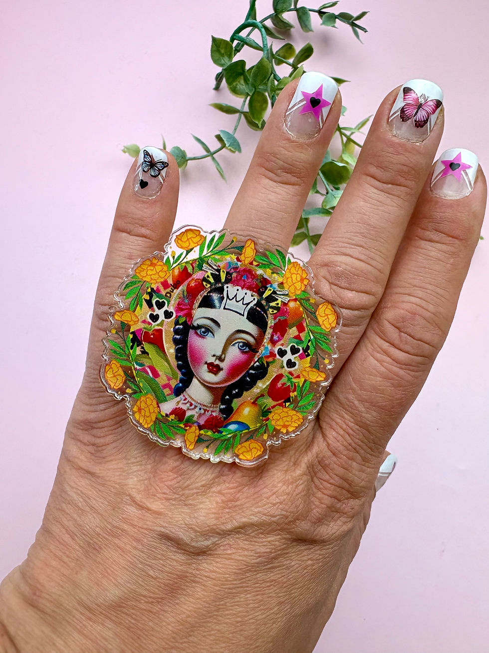 Miniature : Bagouse Acrylique Ajustable  « Divine Patronne» Fairy Kitsch Bohème