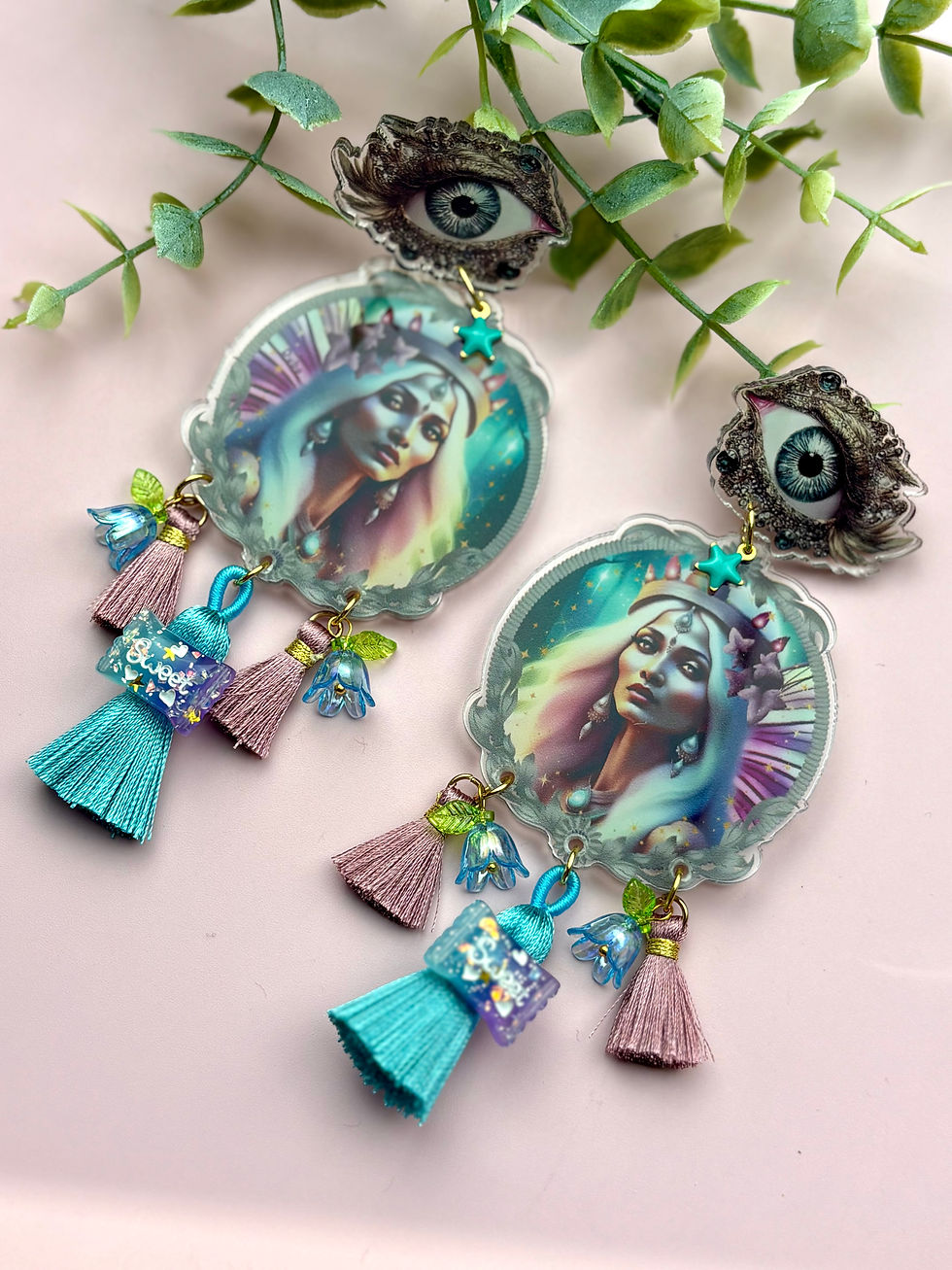 Miniature : Boucles d’oreilles XXL « Ne t’oublie pas » – Bijoux bohèmes kitsch féeriques