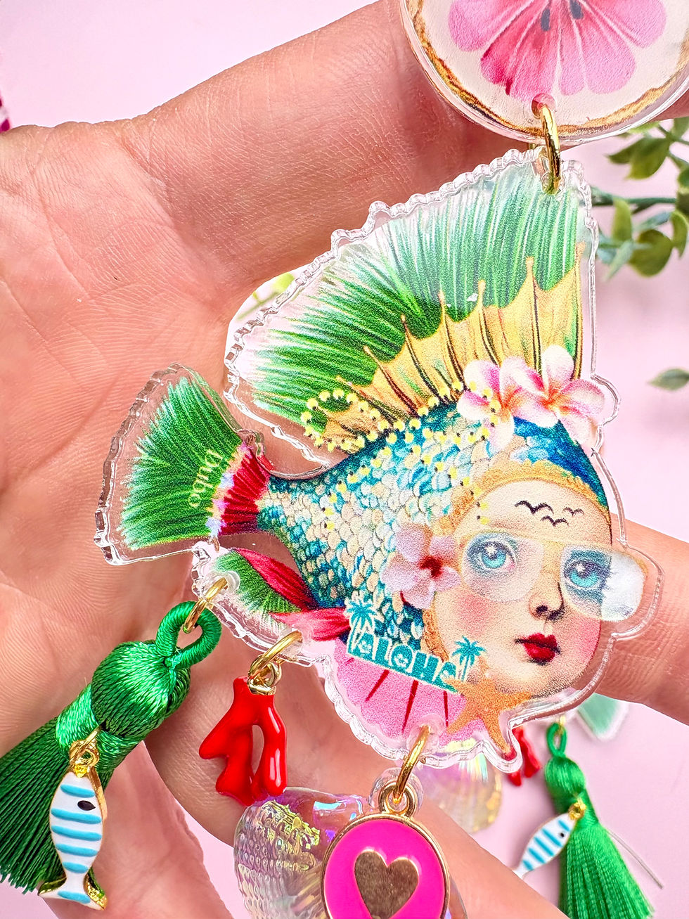 Miniature : Boucles d’oreille Aloha –  Fairy Kitsch Bohème Tropical Statement
