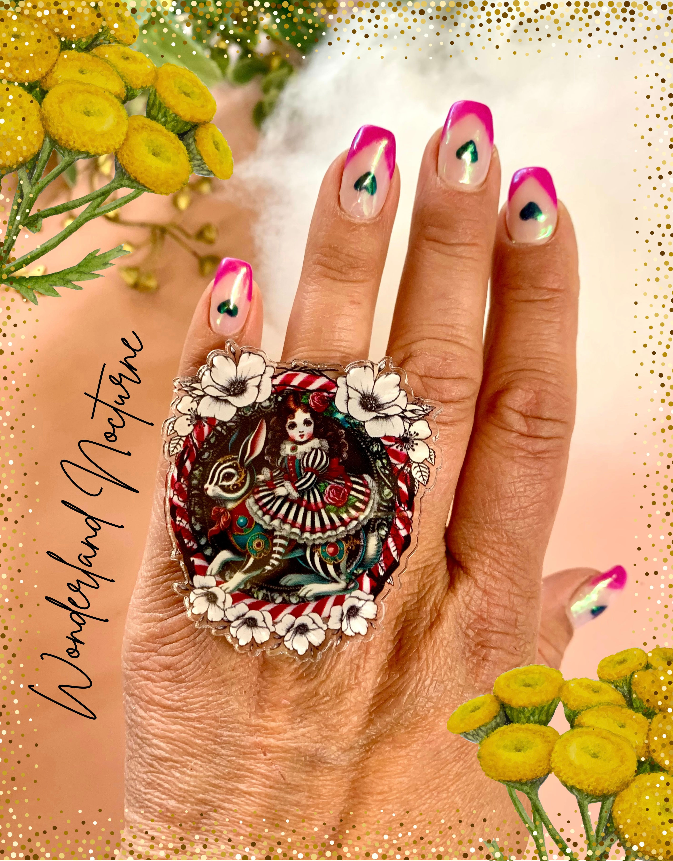 Bague acrylique ajustable Wonderland Nocturne – gothique & féerique 