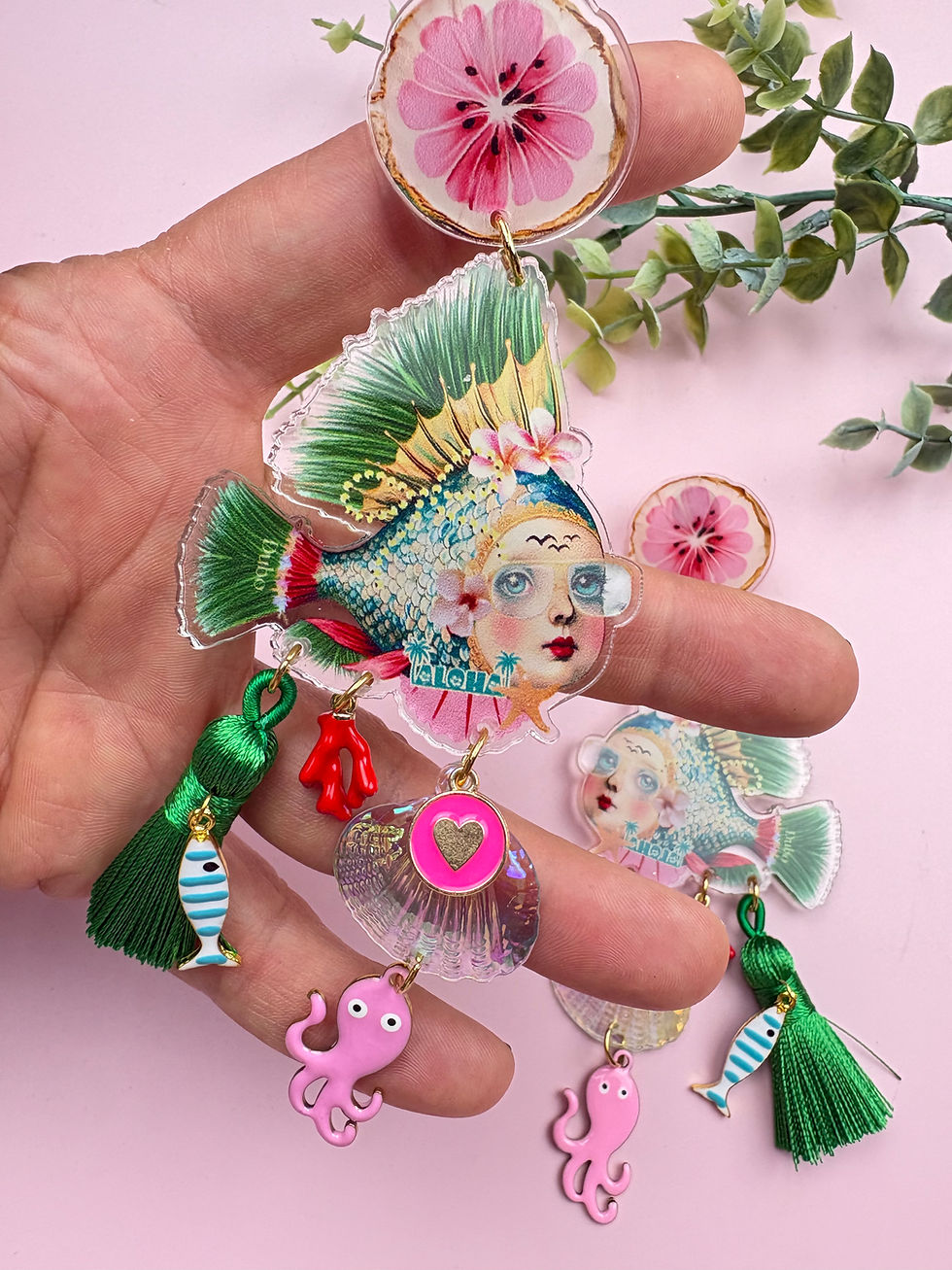 Miniature : Boucles d’oreille Aloha –  Fairy Kitsch Bohème Tropical Statement