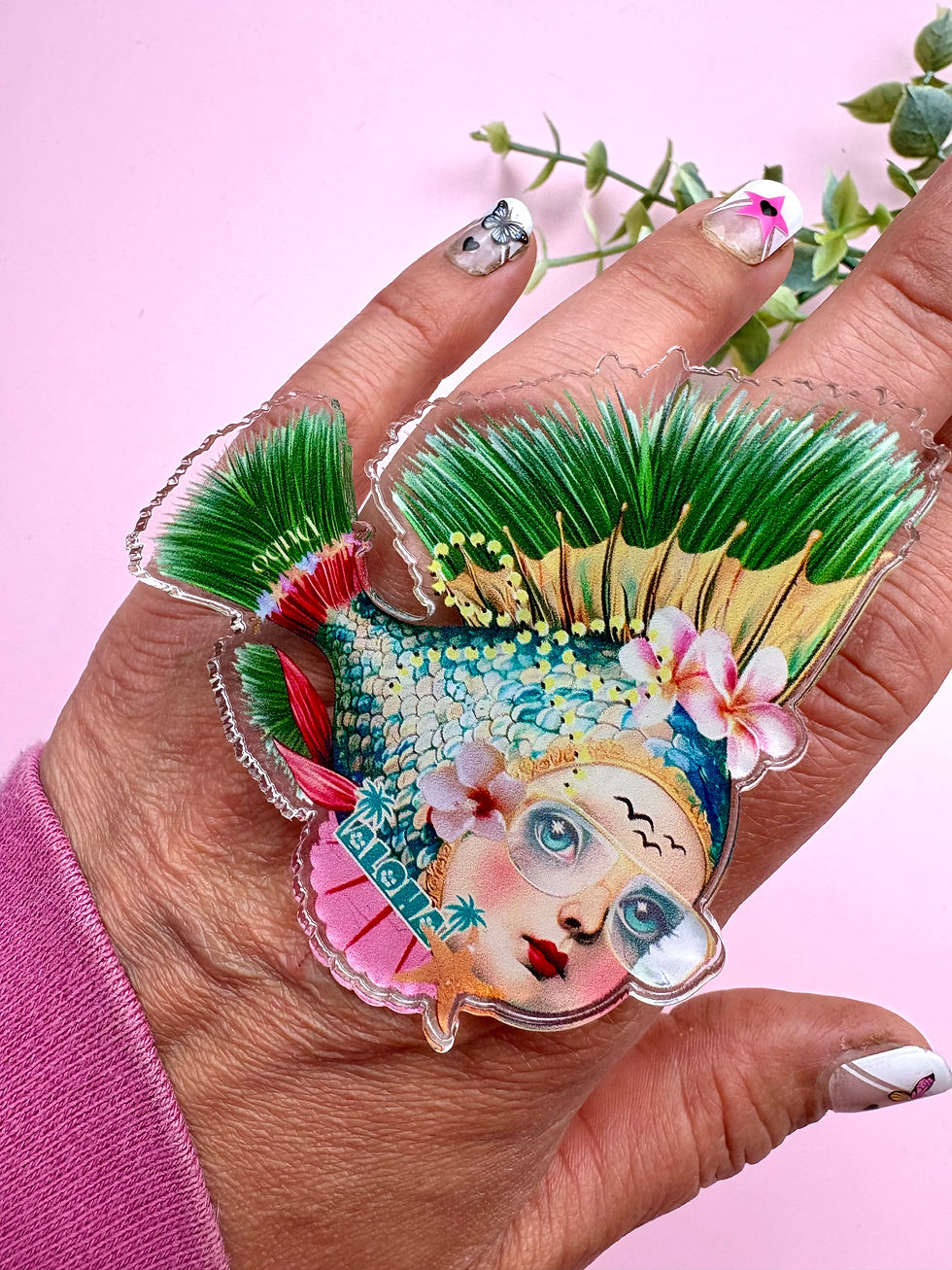 Miniature : Bagouse ajustable XL acrylique Aloha – Poisson Tropical Fairy Kitsch Bohème