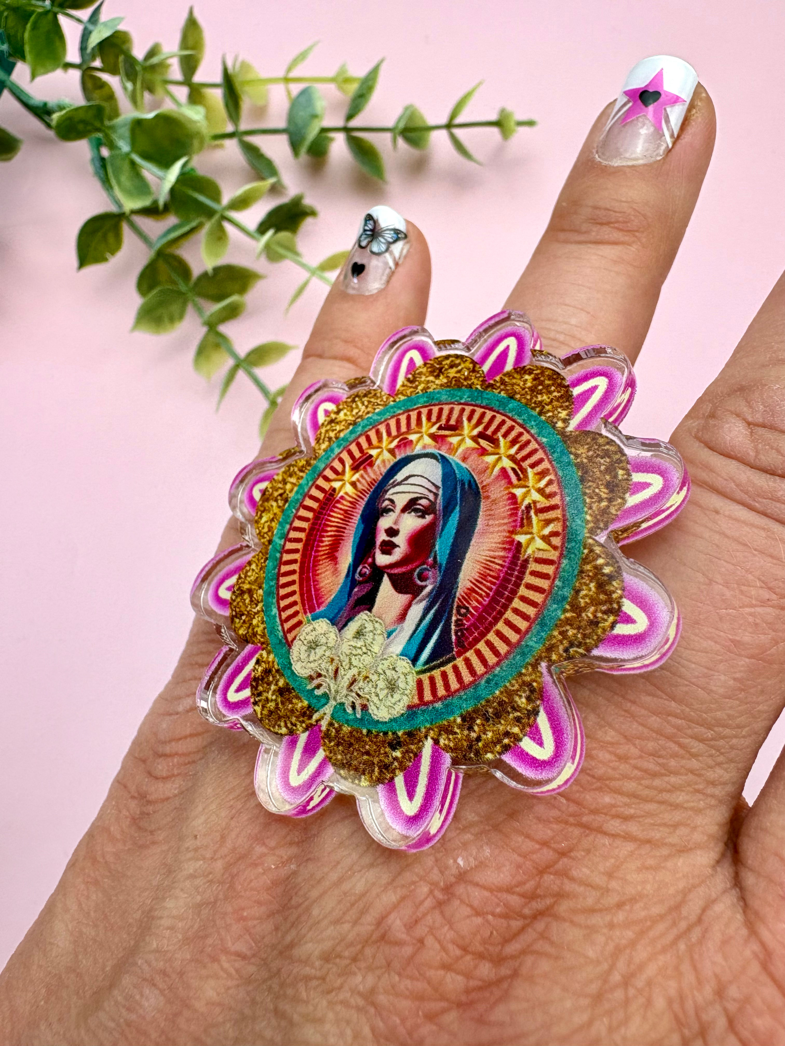 ‼️RÉSERVÉE ‼️Bagouse Acrylique Ajustable « Illuminée Fairy Kitsch Bohème