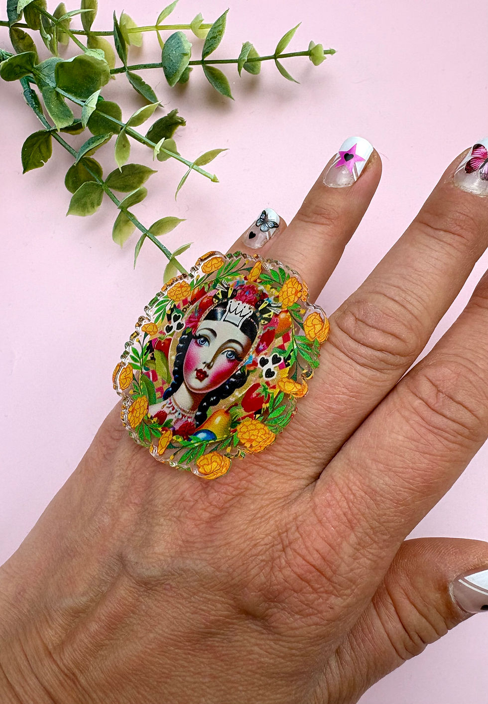 Miniature : Bagouse Acrylique Ajustable  « Divine Patronne» Fairy Kitsch Bohème