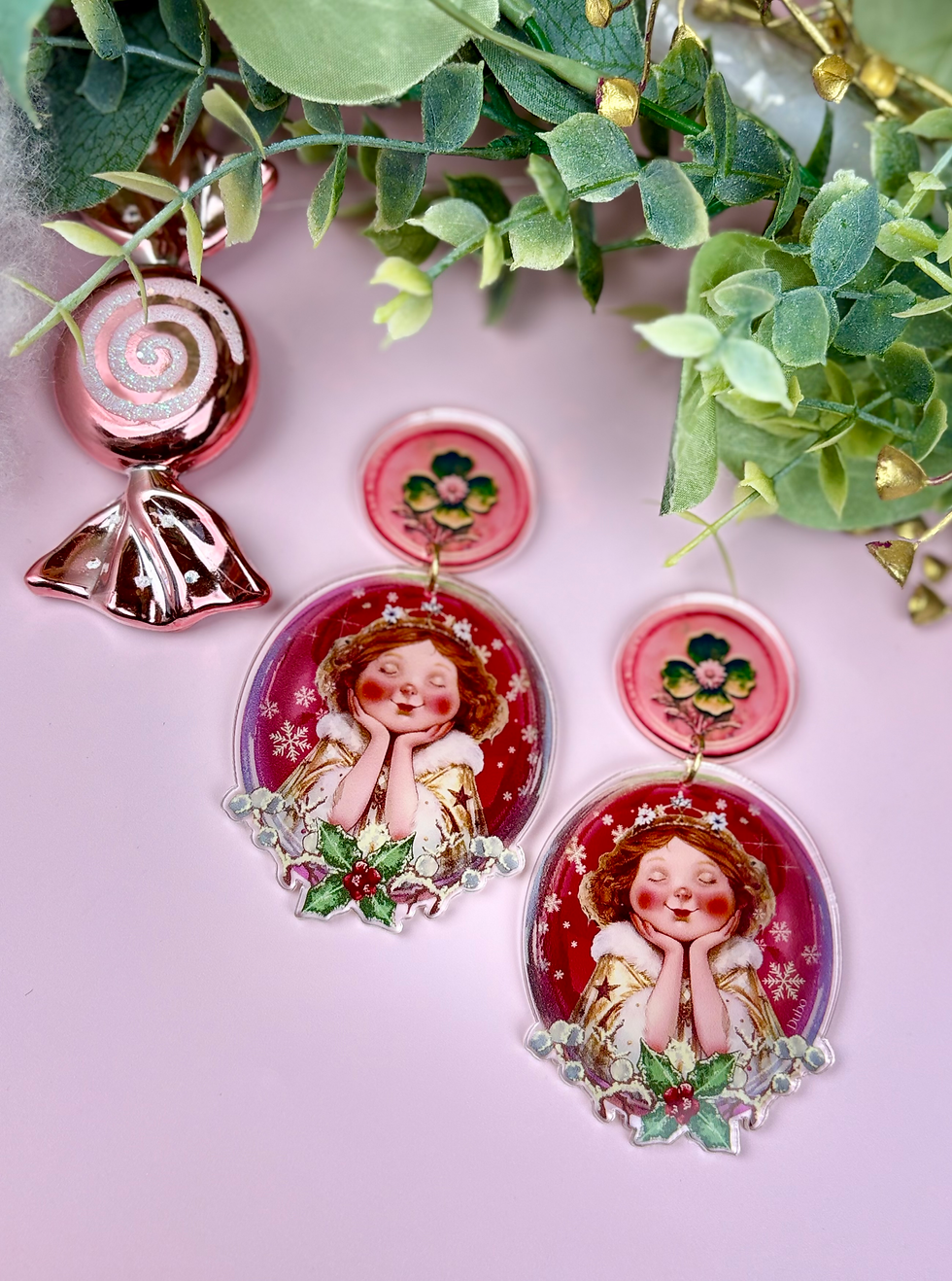 Miniature : Boucles d’oreille XL acrylique “Filles du Givre” – Bijou féerique, rétro