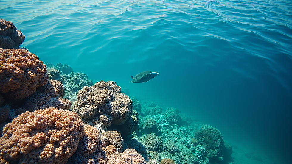 High angle view of coral reef and clear blue water in a marine protected area