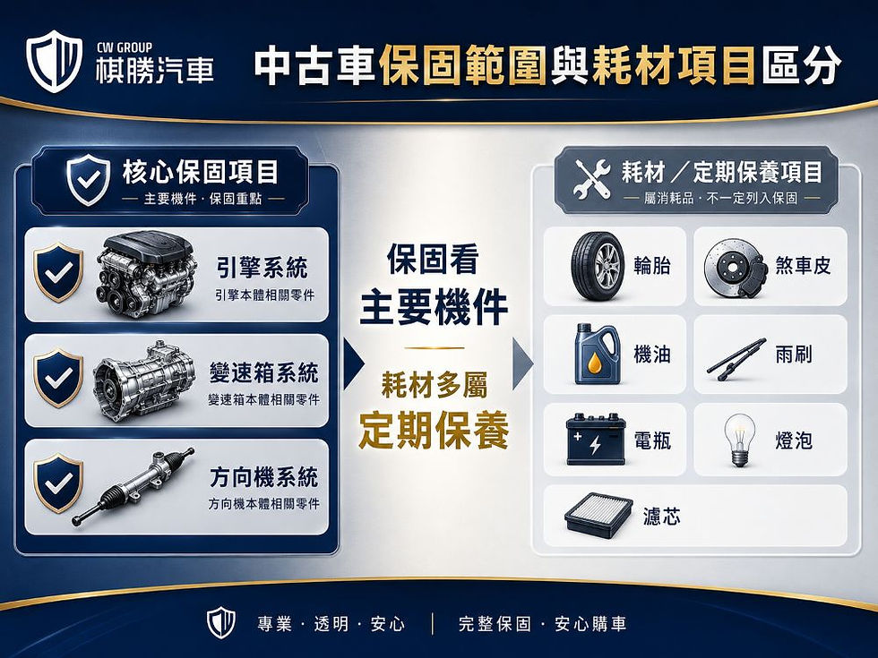 中古車保固範圍說明:先看懂核心系統與耗材界線