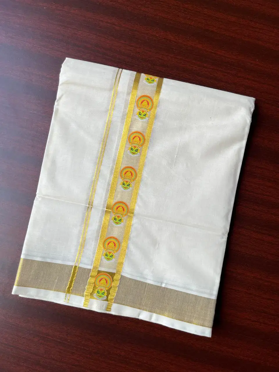 Kadha Kali Golden Kasavu Double Mundu image design view