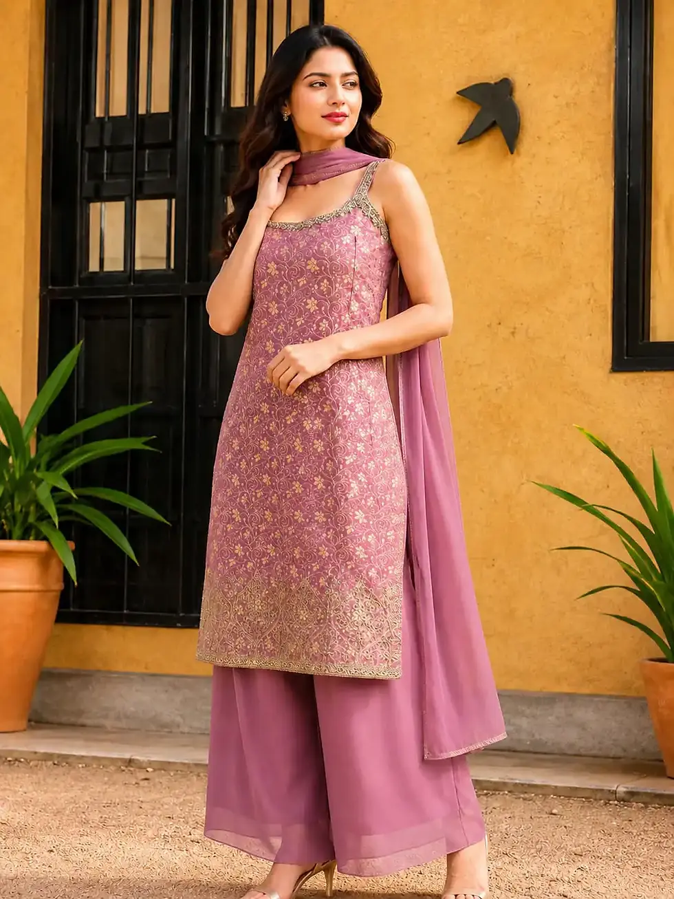 Thumbnail: Lavender Shahara Set with Floral Sequince Work image full view