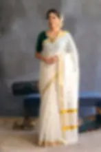 Golden Diamond Embroidery Cotton Kerala Kasavu Saree image main view