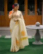 Orange Floral Embroidered Tissue Kuthampully Kasavu Saree image full view