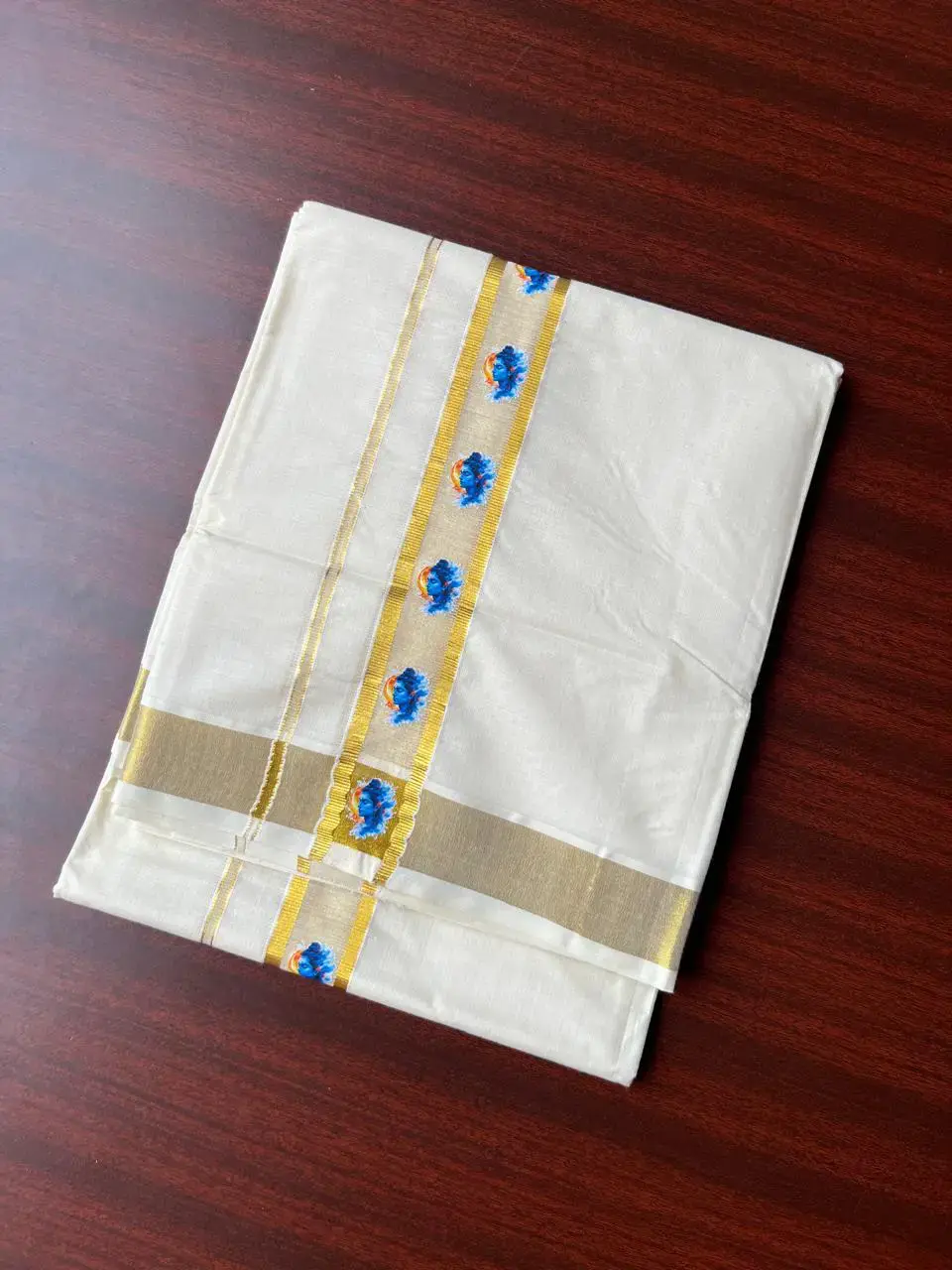 Premium Mahadev Golden Kasavu Double Mundu image design view