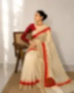 Theepori Theyyam Kasavu Tissue Kerala Saree with Running Blouse image main view