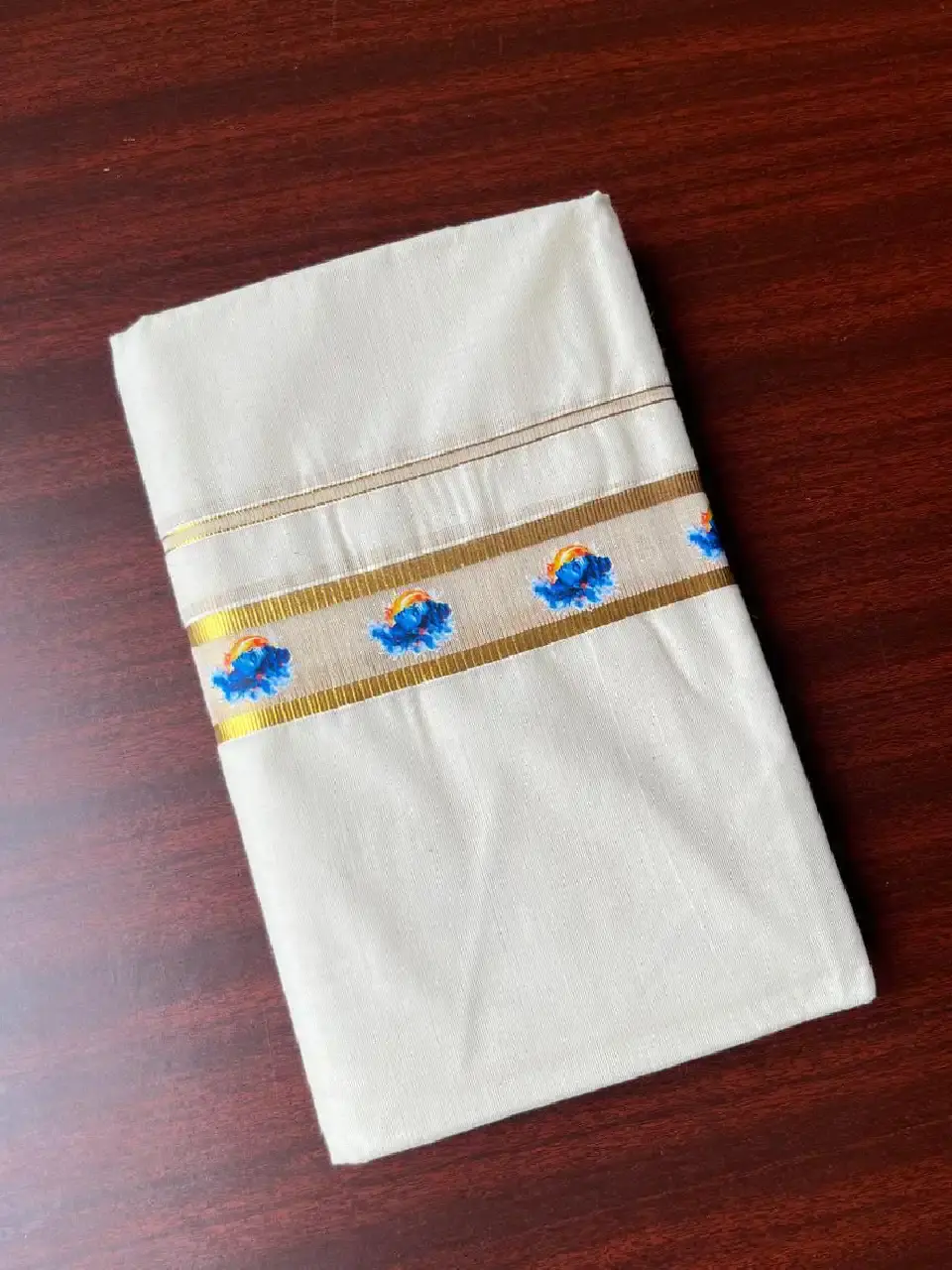 Premium Mahadev Golden Kasavu Double Mundu image folded view