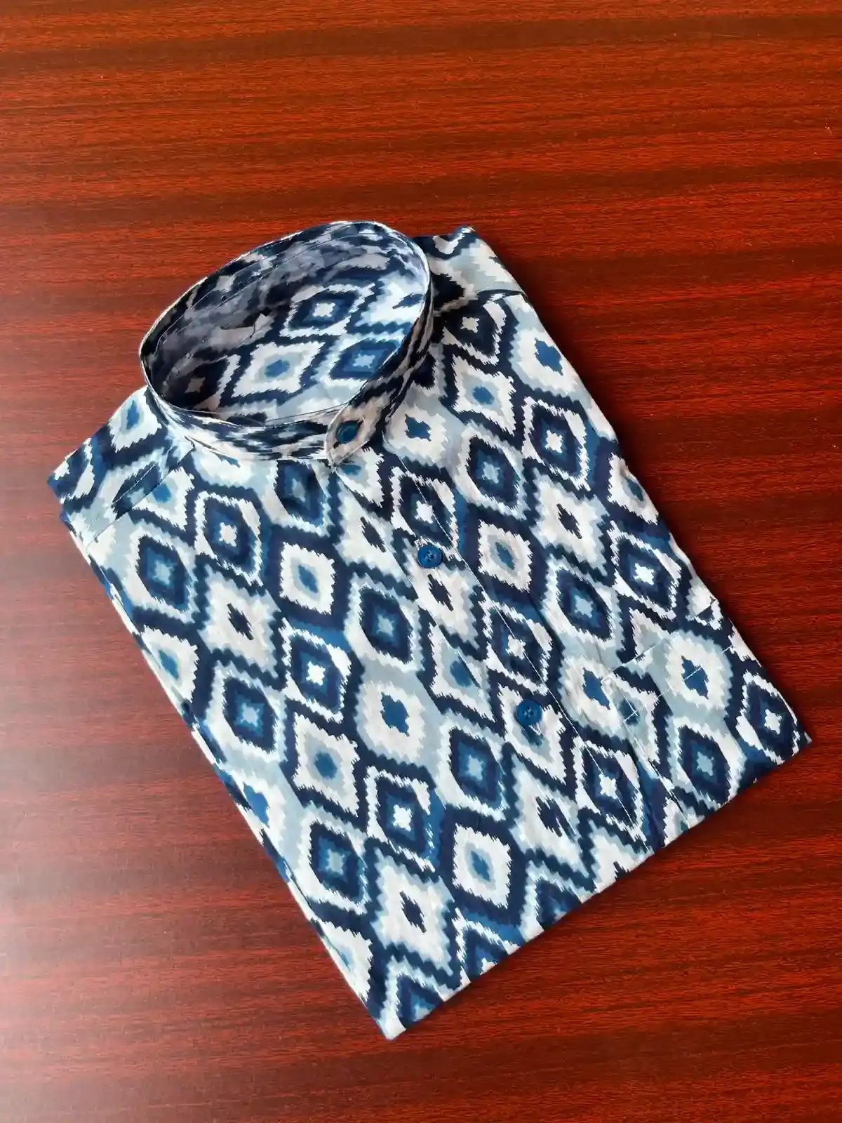 Geometric Diamond Motif Ajrakh Cotton Shirt image main view