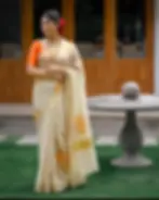 Orange Floral Embroidered Tissue Kuthampully Kasavu Saree image main view