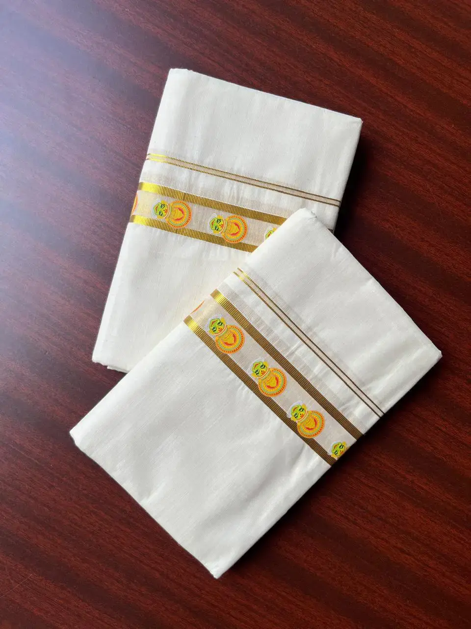 Kadha Kali Golden Kasavu Double Mundu image folded view