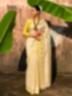 Mayura Floral Buttas Handwoven Tissue Kasavu Saree with Balaramapuram Border image
