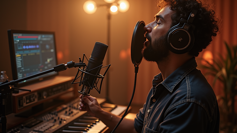 High angle view of a recording session in progress