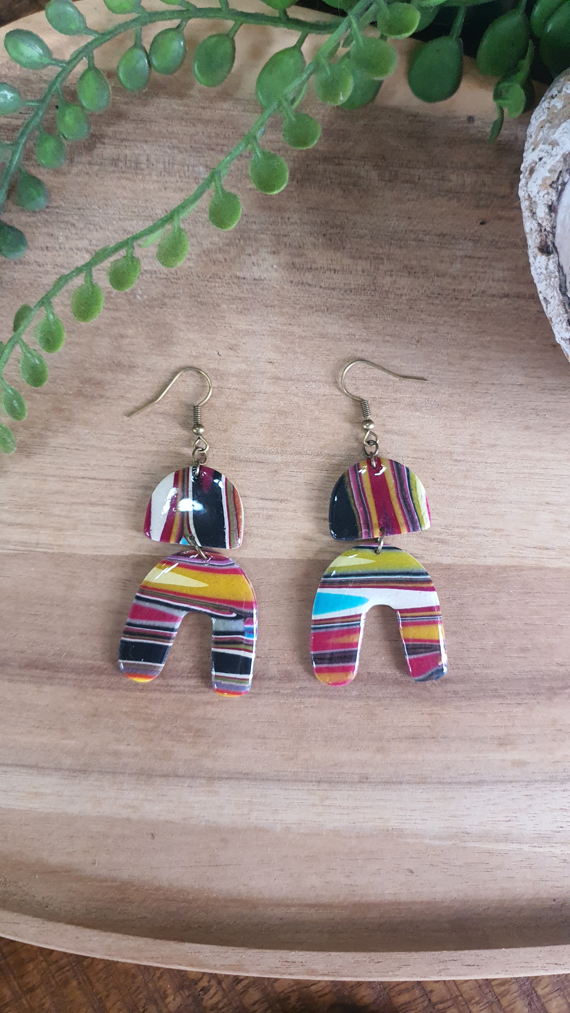 Retro Stripes - 04 - Polymer Clay Earring