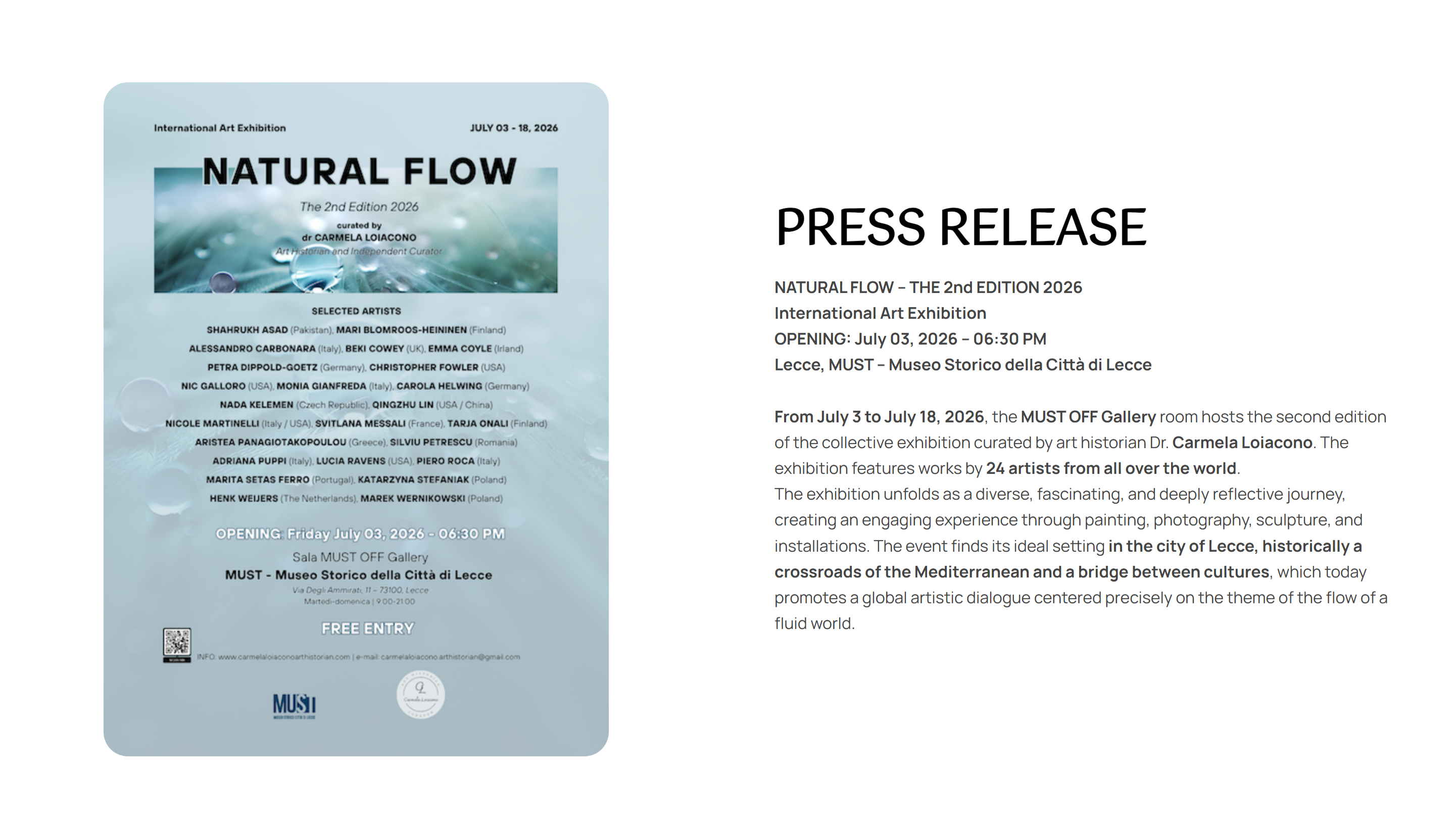 Natural Flow The 2nd Edition exhibition MUST Museum Lecce