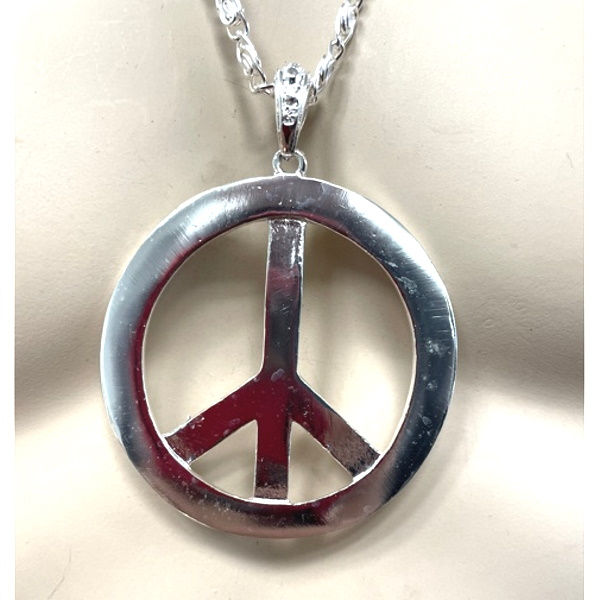 Thumbnail: PEACE SIGN NECKLACE  LARGE SIZE IN SILVER, NICE NECKLACE