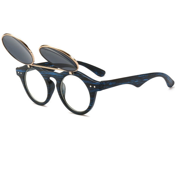 Thumbnail: FLIP UP WOOD GRAIN ROUND LENSES SUNGLASSES