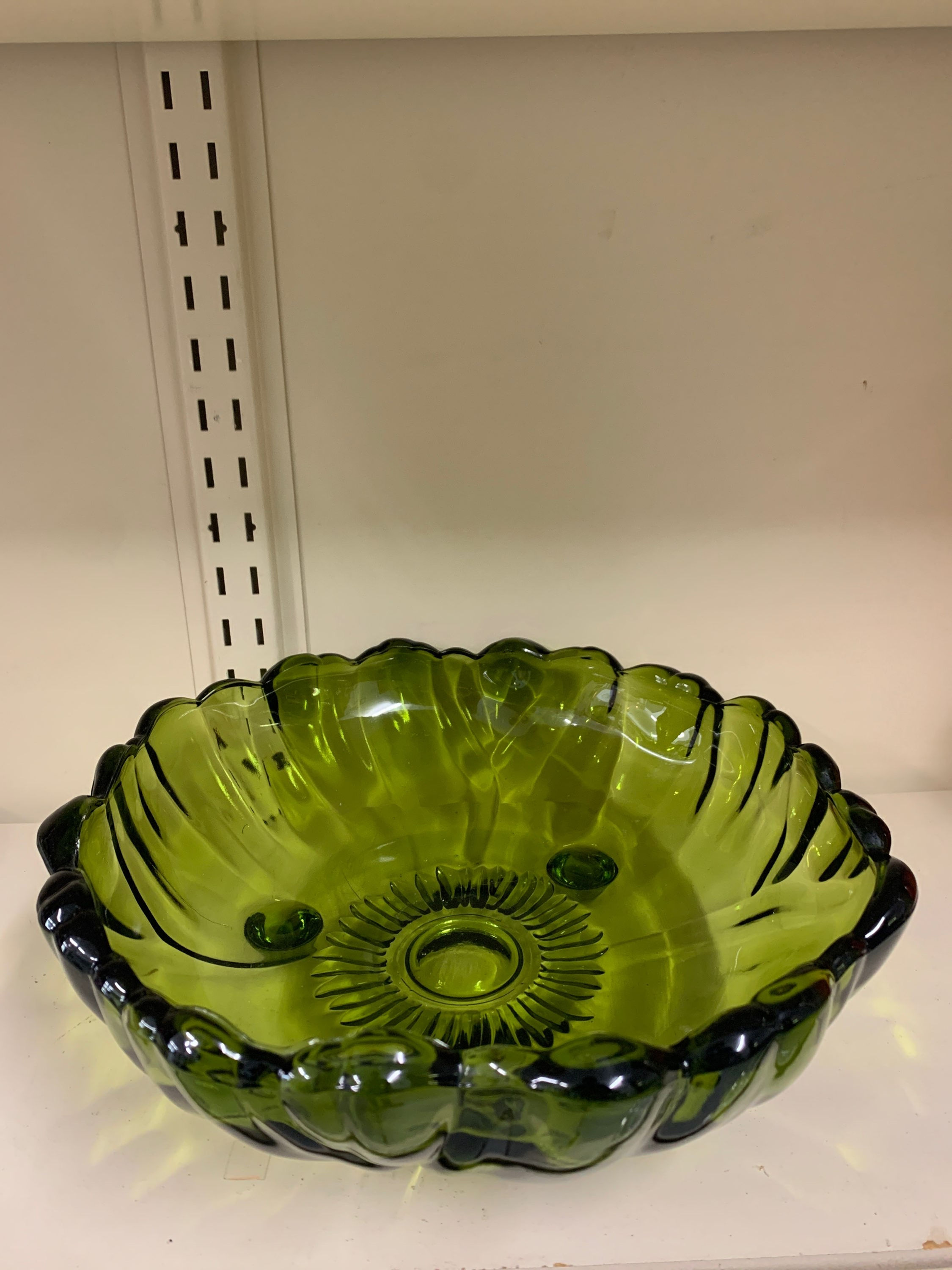 DM100 Indiana Glass Olive Footed Glass Flower Bowl