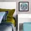 Miniature : oeuvre art abstrait spirituel couleur bleu et or en contexte dans une chambre