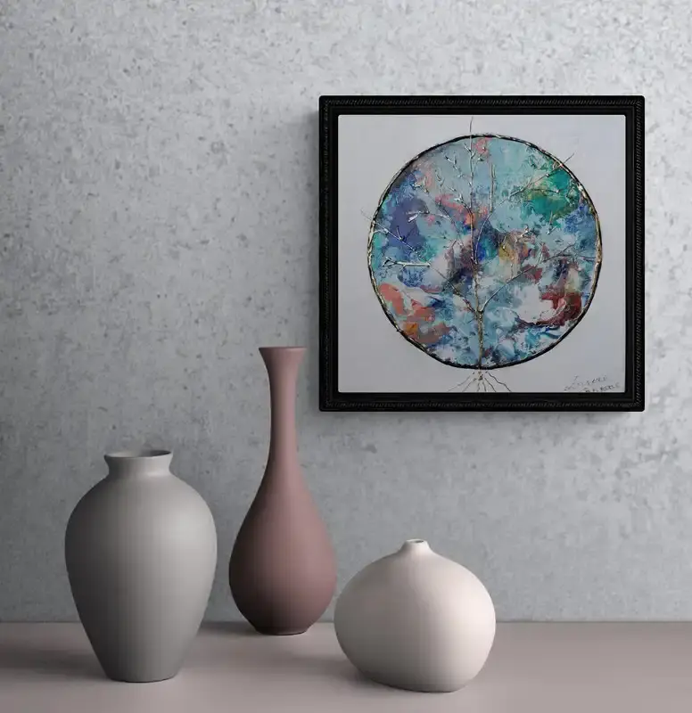 oeuvre d'art abstraite spirituelle en contexte sur un mur aurore capone