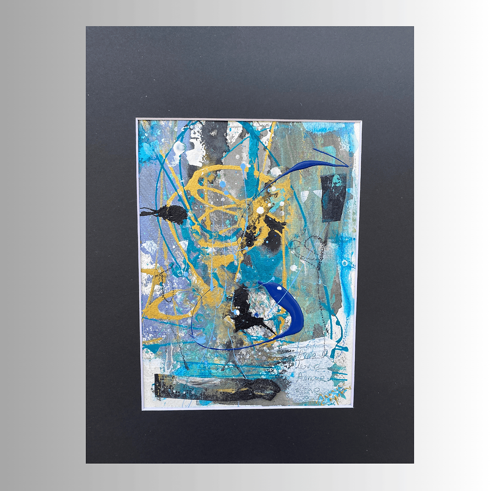 oeuvre abstraite intuitive bleu, noire, or et blanc artiste aurore capone
