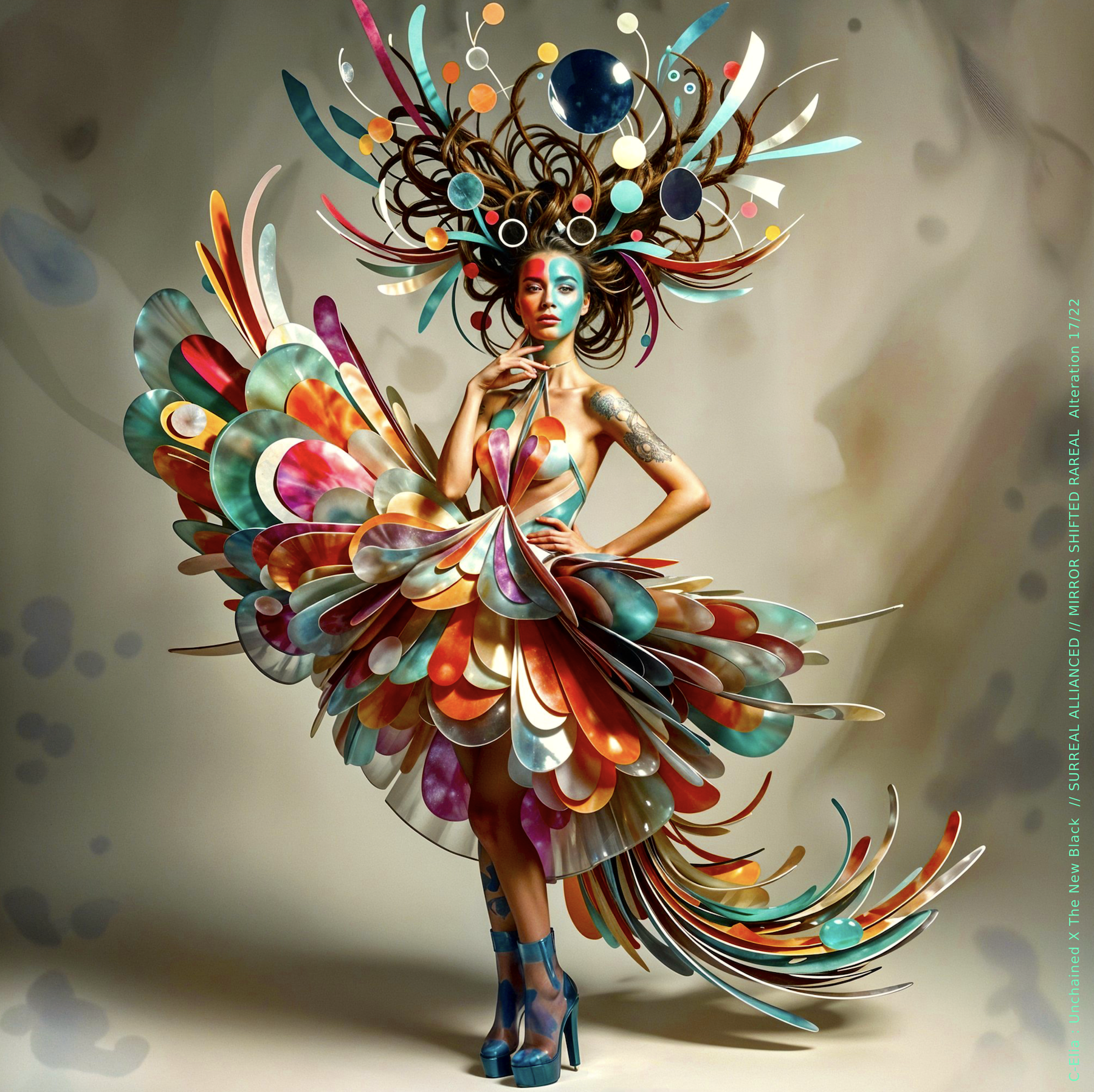 Surreal haute meta couture NFT silhouette from C-Elia: Unchained, Thenewblacked Allianced Liminal, created in collaboration with tThe New Black, merging resin, glass, acrylic and light into a living prism of translucent geometry.