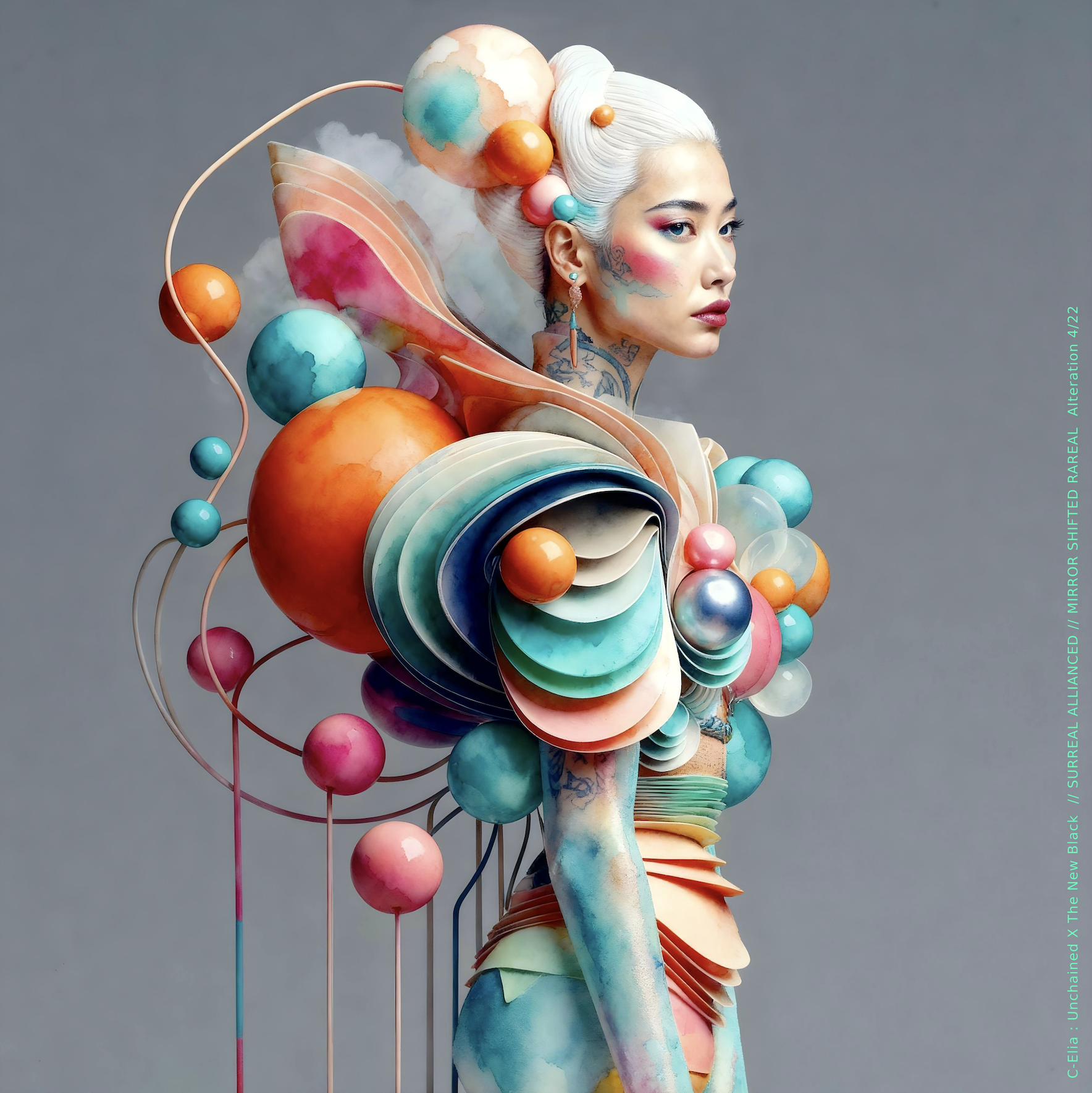 Surreal haute meta couture NFT silhouette from C-Elia: Unchained, Thenewblacked Allianced Liminal, created in collaboration with tThe New Black, merging resin, glass, acrylic and light into a living prism of translucent geometry.