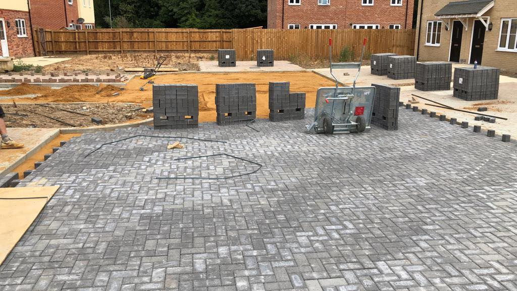 Grey block paving driveway installation