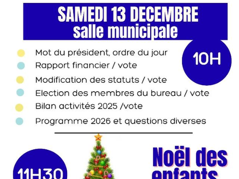 Assemblée générale du comité des fêtes le samedi 13 décembre à 10h00