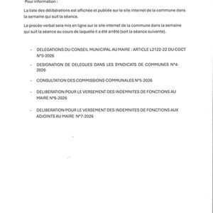 Liste des délibérations du 03 avril 2026