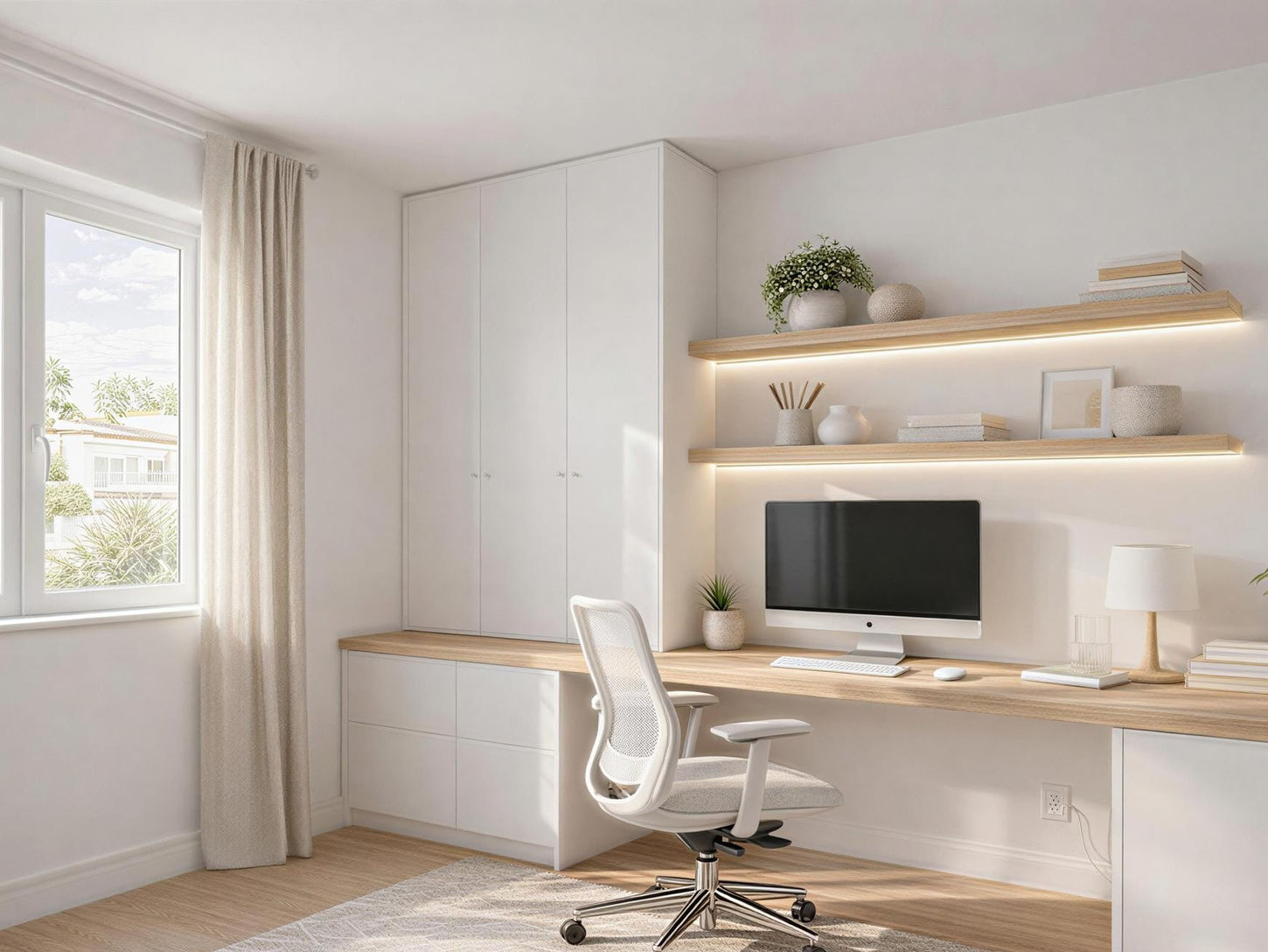 Chambre lumineuse avec espace de travail intégré dans un logement neuf 5½ — Carré W, Saint-Wenceslas