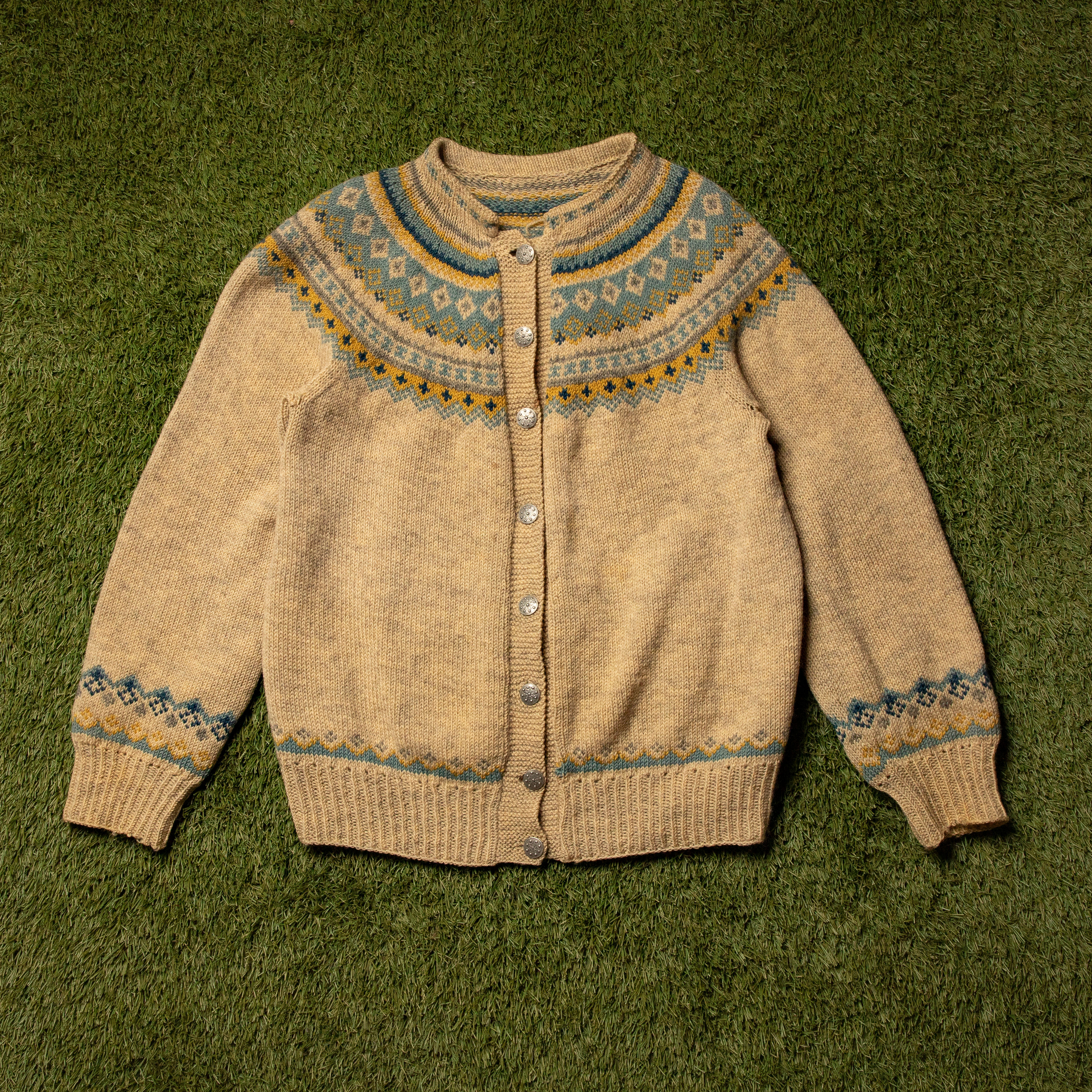 blue n yellow hand knit sweater