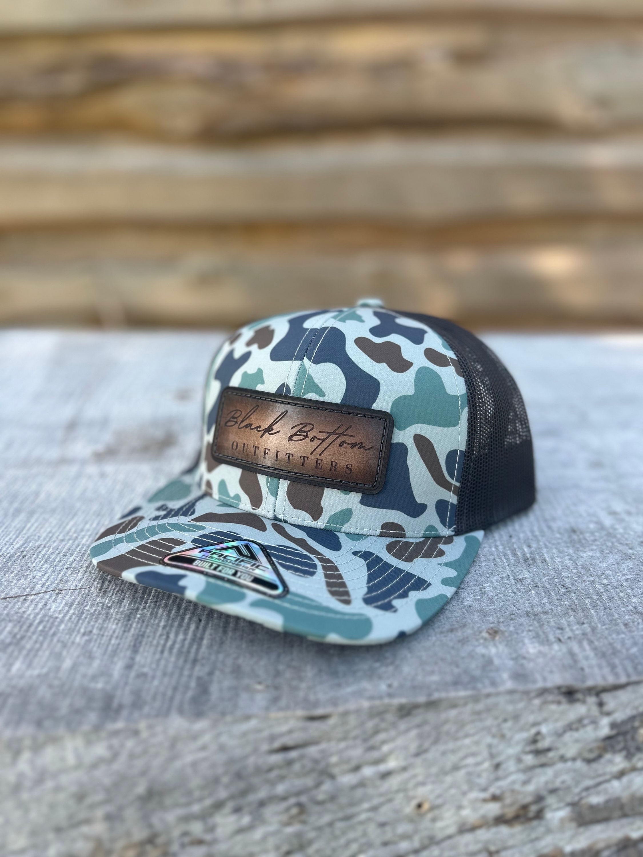Blue Old School Camo Leather Patch Hat